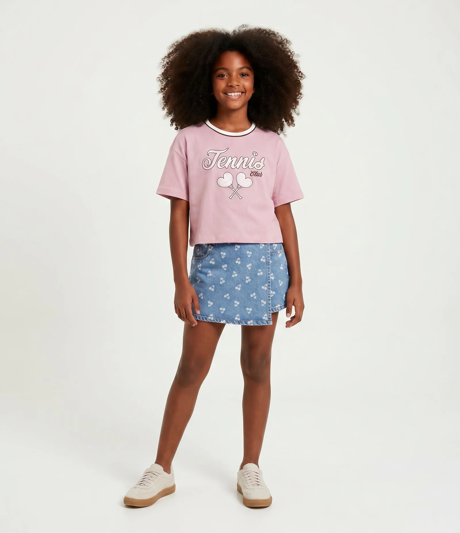 Camiseta Boxy em Algodão com Estampa Lettering Tennis Club - Tam 5 a 16 Anos Rosa 1