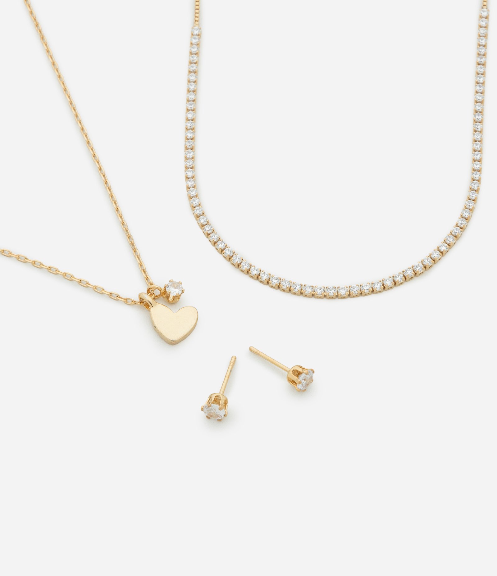 Conjunto de Colar Camadas com Ponto de Luz e Brincos Dourado 1