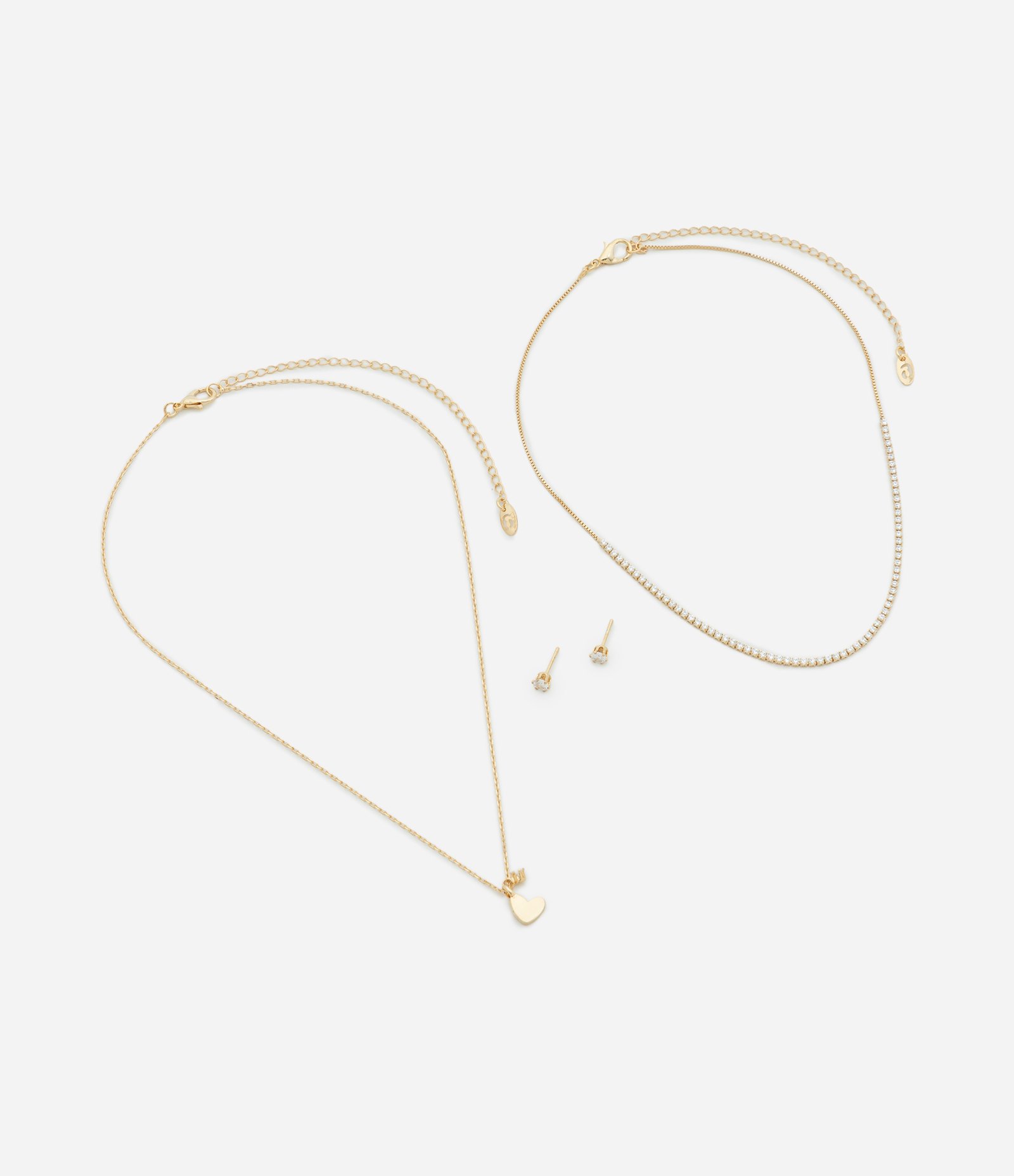 Conjunto de Colar Camadas com Ponto de Luz e Brincos Dourado 2