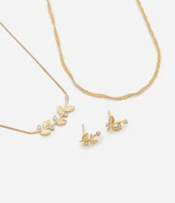 Conjunto Delicado de Colar Camadas e Brincos de Raminhos