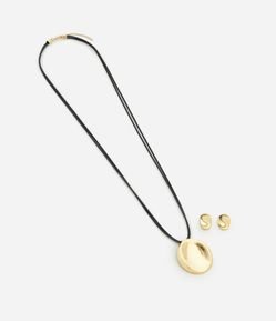 Conjunto de Colar Longo e Brincos com Pingente Arredondado