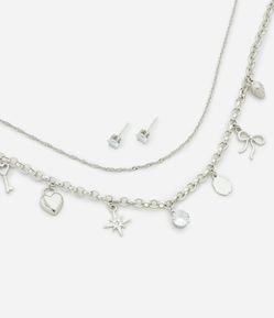 Conjunto de Colar Camadas e Brincos com Ponto de Luz