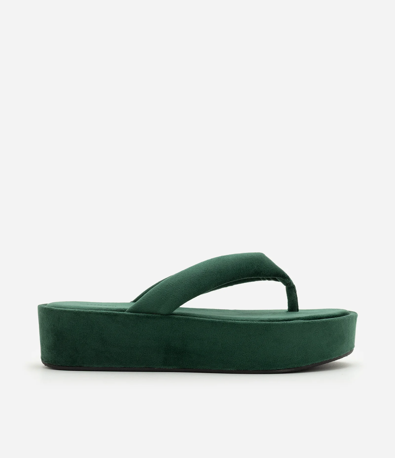 Sandália Flatform em Veludo com Tira Larga Verde 1