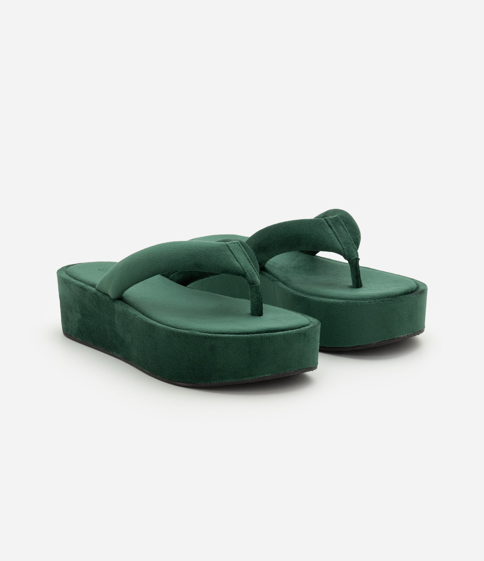 Sandália Flatform em Veludo com Tira Larga Verde 3