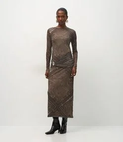 Vestido Longo em Tule com Drapeado Frontal