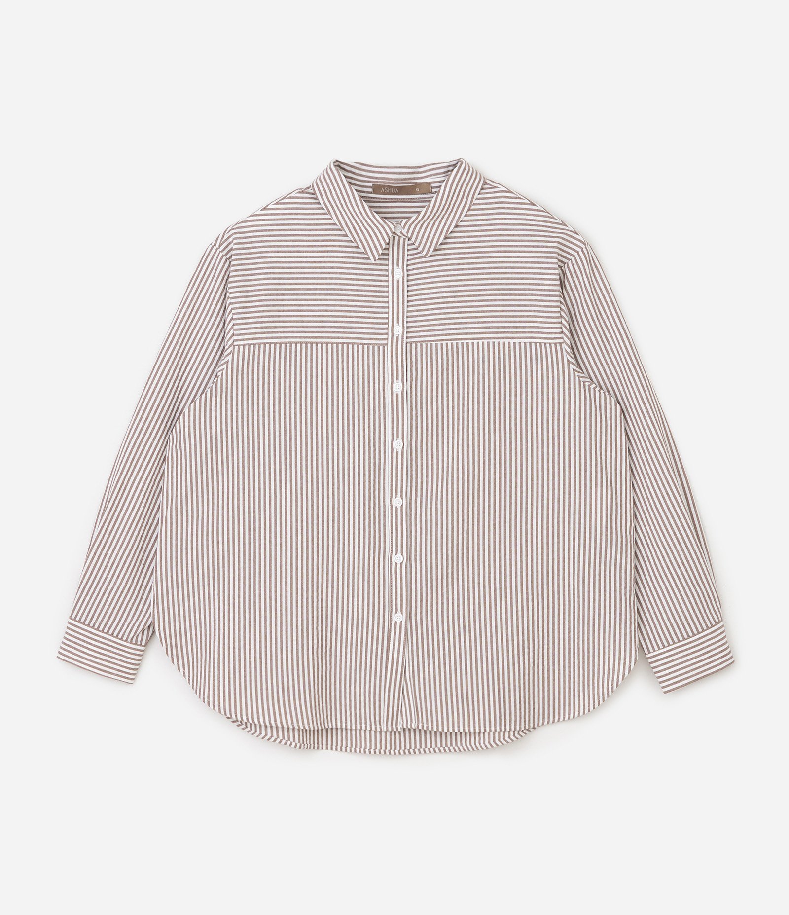 Camisa em Ana Ruga Listrada Curve & Plus Size Marrom 5