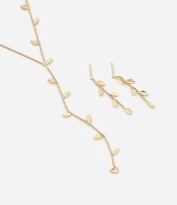 Conjunto de Colar e Brincos com Pingentes de Ramo