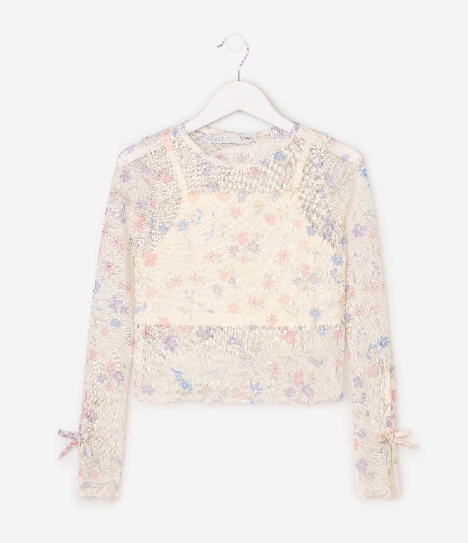 Blusa Infantil Em Tule Com Top Por Baixo - Tam 7 a 16 Anos Bege 3