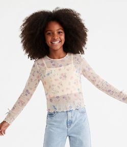 Blusa Infantil Em Tule Com Top Por Baixo - Tam 7 a 16 Anos