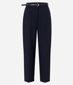 Calça Reta Alfaiatada com Cinto Fino em PU