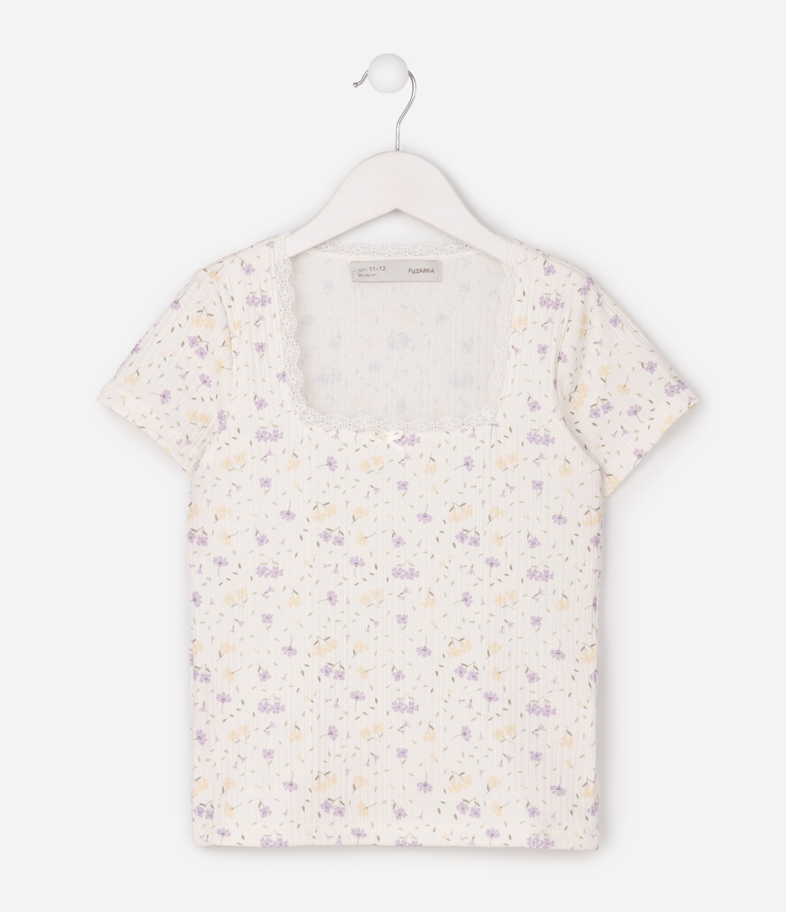 Blusa Infantil Em Algodão Com Rendinha Floral - Tam 5 a 14 Anos Off White 2