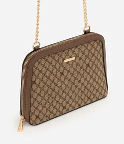 Bolsa Transversal com Estampa Geométrica e Alça em PU e Corrente