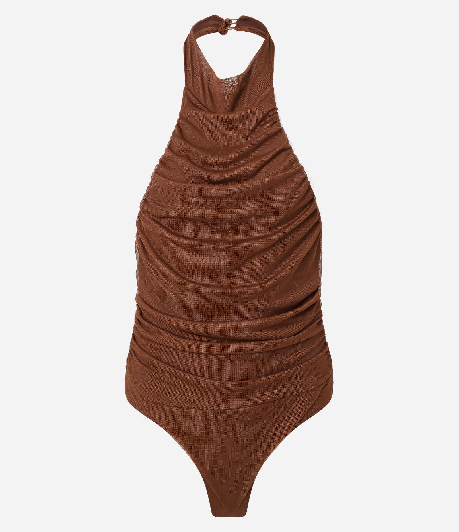 Body Frente Única em Tule com Decote Halter Marrom 1