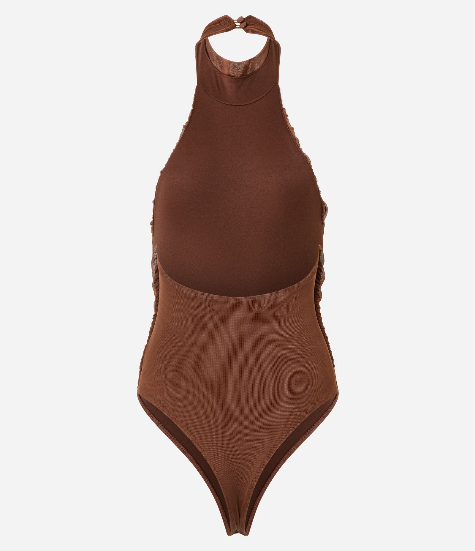 Body Frente Única em Tule com Decote Halter Marrom 3