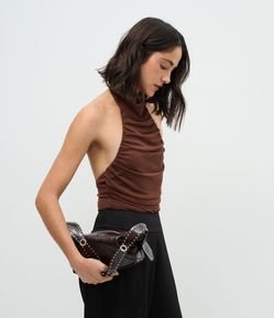 Body Frente Única em Tule com Decote Halter