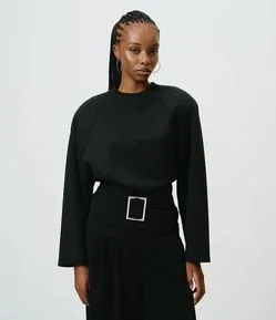 Blusa Moletom Alongada com Faixa Transpassada e Fivela