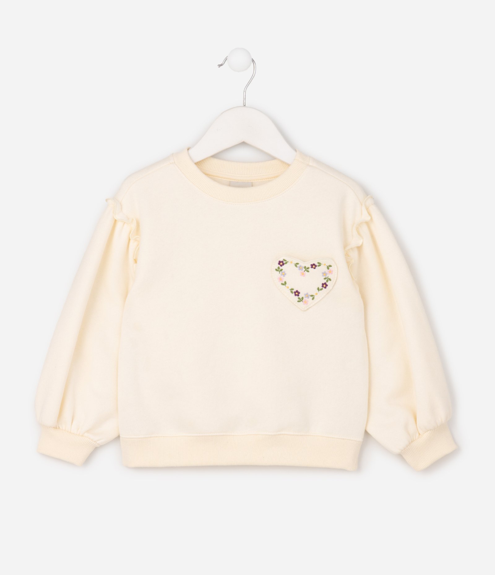 Casaco Infantil com Bolso Coração Bordado – Tam 1 a 6 Anos Off White 1