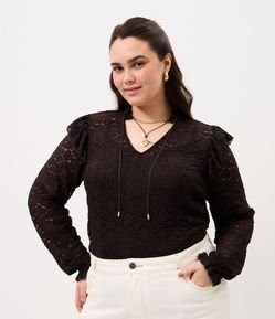 Blusa Renda Decote V Com Lastex Curve & Plus Size