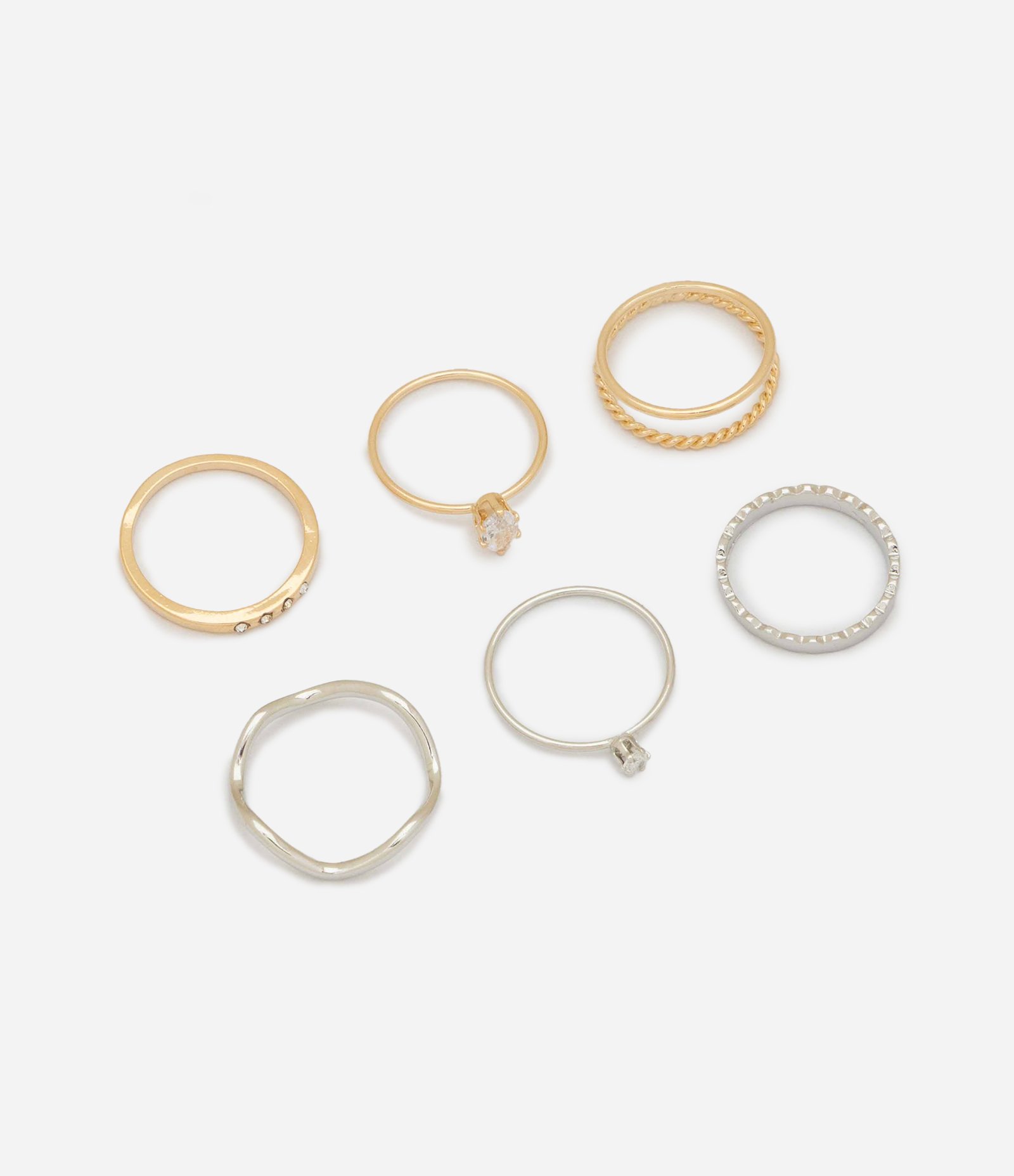 Kit 06 Anéis em Metal com Aplicação de Pedras Multicores 1