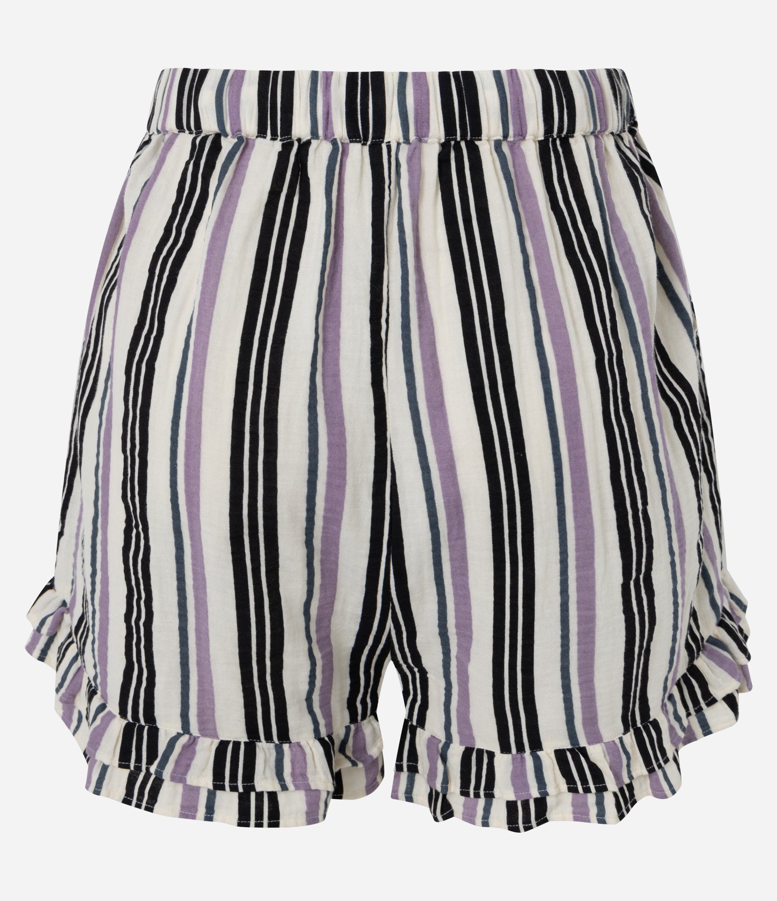 Short Listrado com Babados na Barra e Amarração no Cós Branco 6