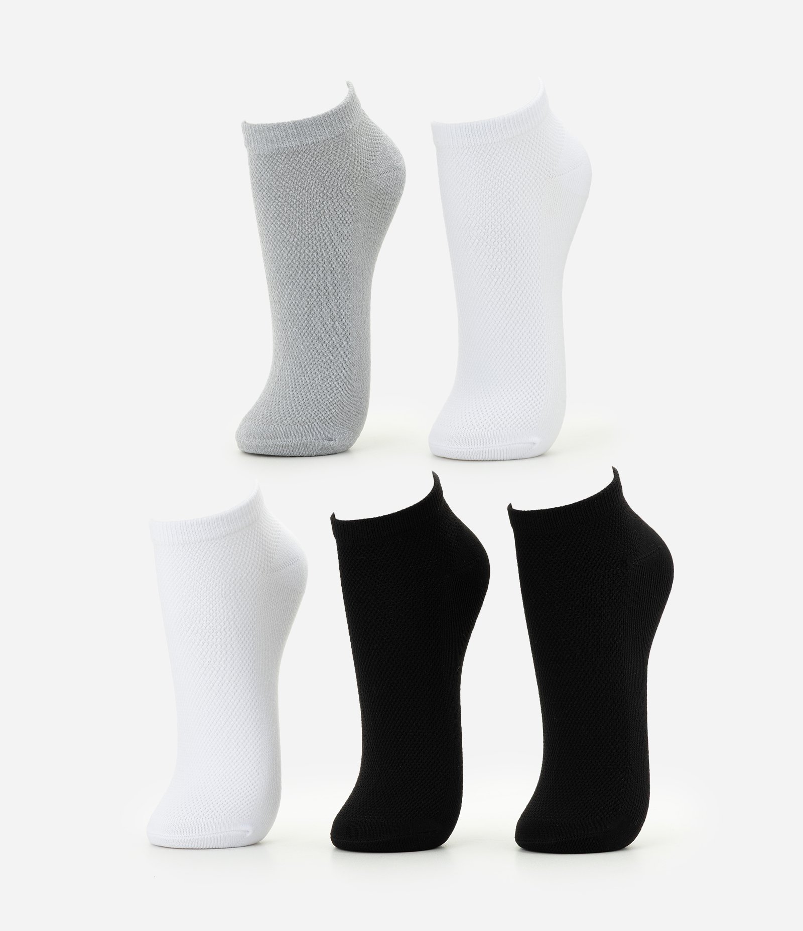 Kit 05 Meias Cano Baixo Esportivas em Poliamida Preto/Branco/Cinza 1