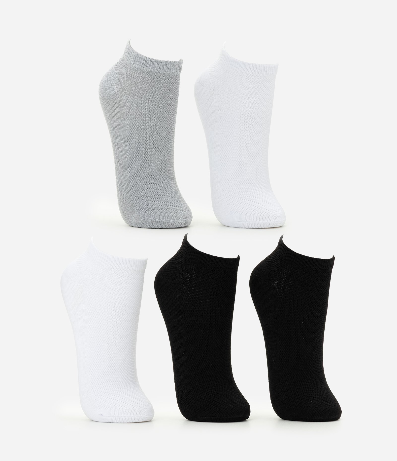 Kit 05 Meias Cano Baixo Esportivas em Poliamida Preto/Branco/Cinza 2