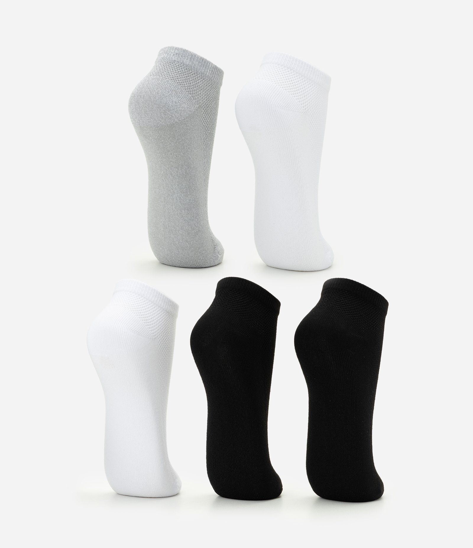 Kit 05 Meias Cano Baixo Esportivas em Poliamida Preto/Branco/Cinza 3