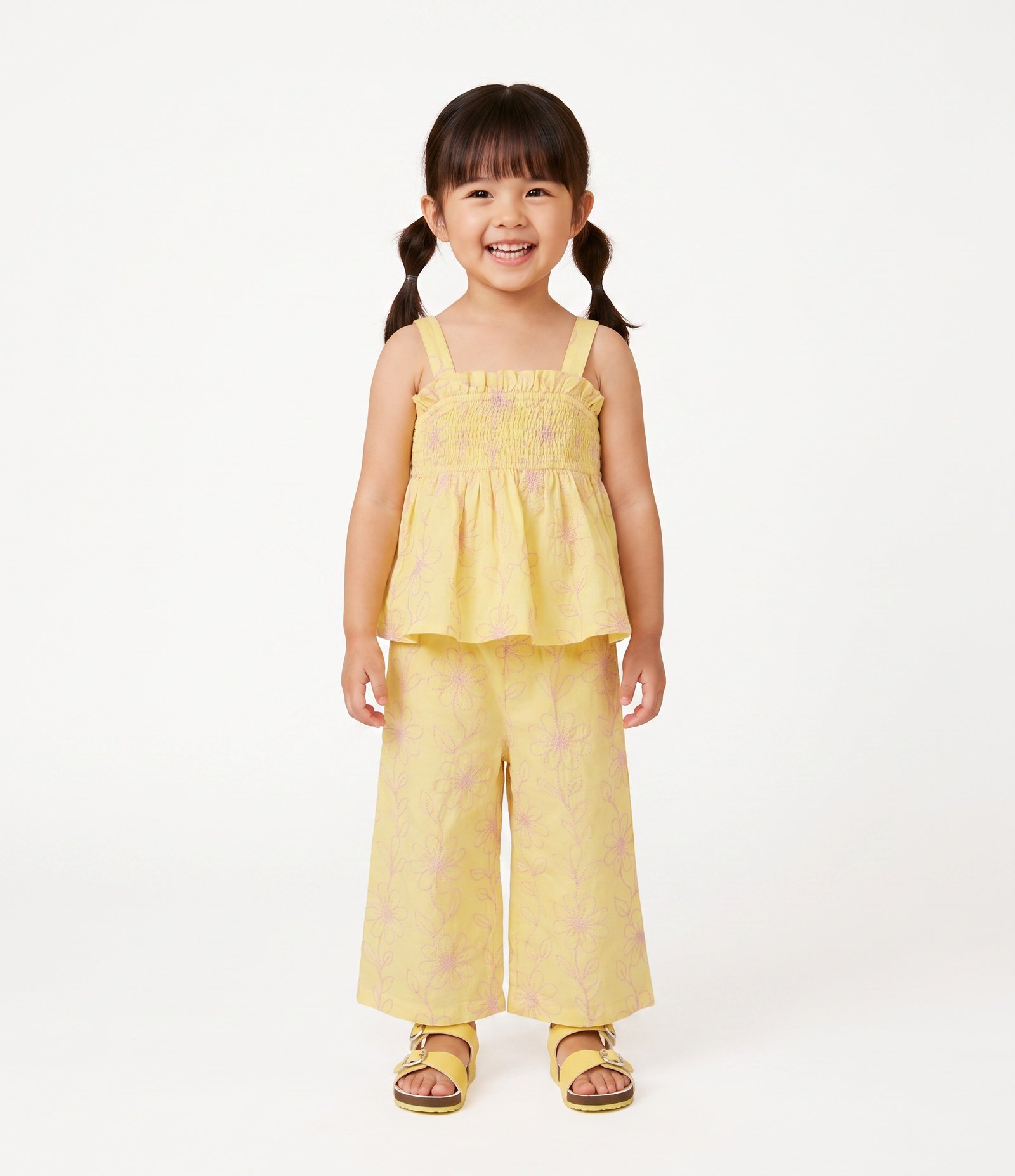 Conjunto Infantil com Blusa e Calça Bordadas - Tam 1 a 6 Anos Amarelo 1