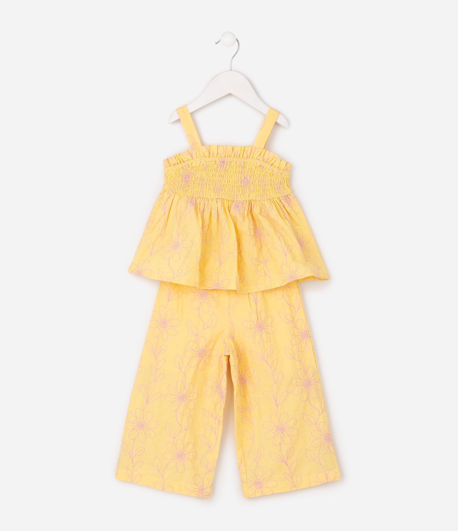 Conjunto Infantil com Blusa e Calça Bordadas - Tam 1 a 6 Anos Amarelo 2