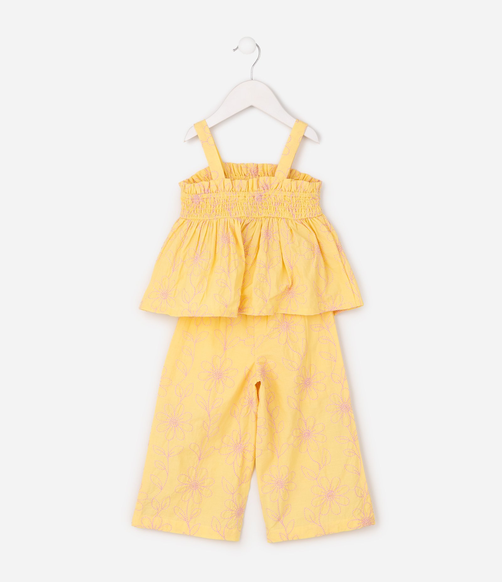 Conjunto Infantil com Blusa e Calça Bordadas - Tam 1 a 6 Anos Amarelo 3