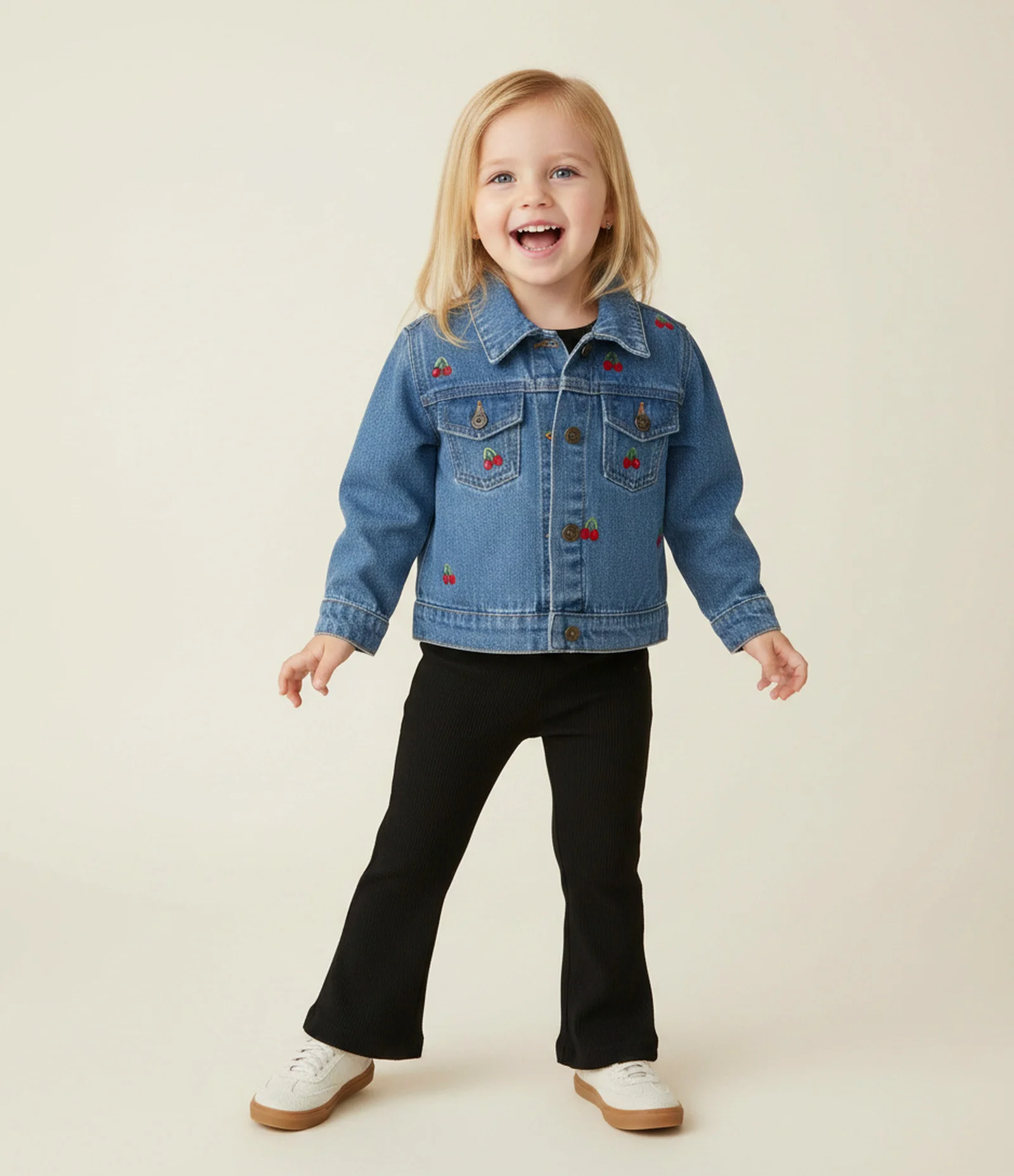 Jaqueta Infantil em Jeans com Bordados de Cereja – Tam 1 a 6 Anos Azul 1