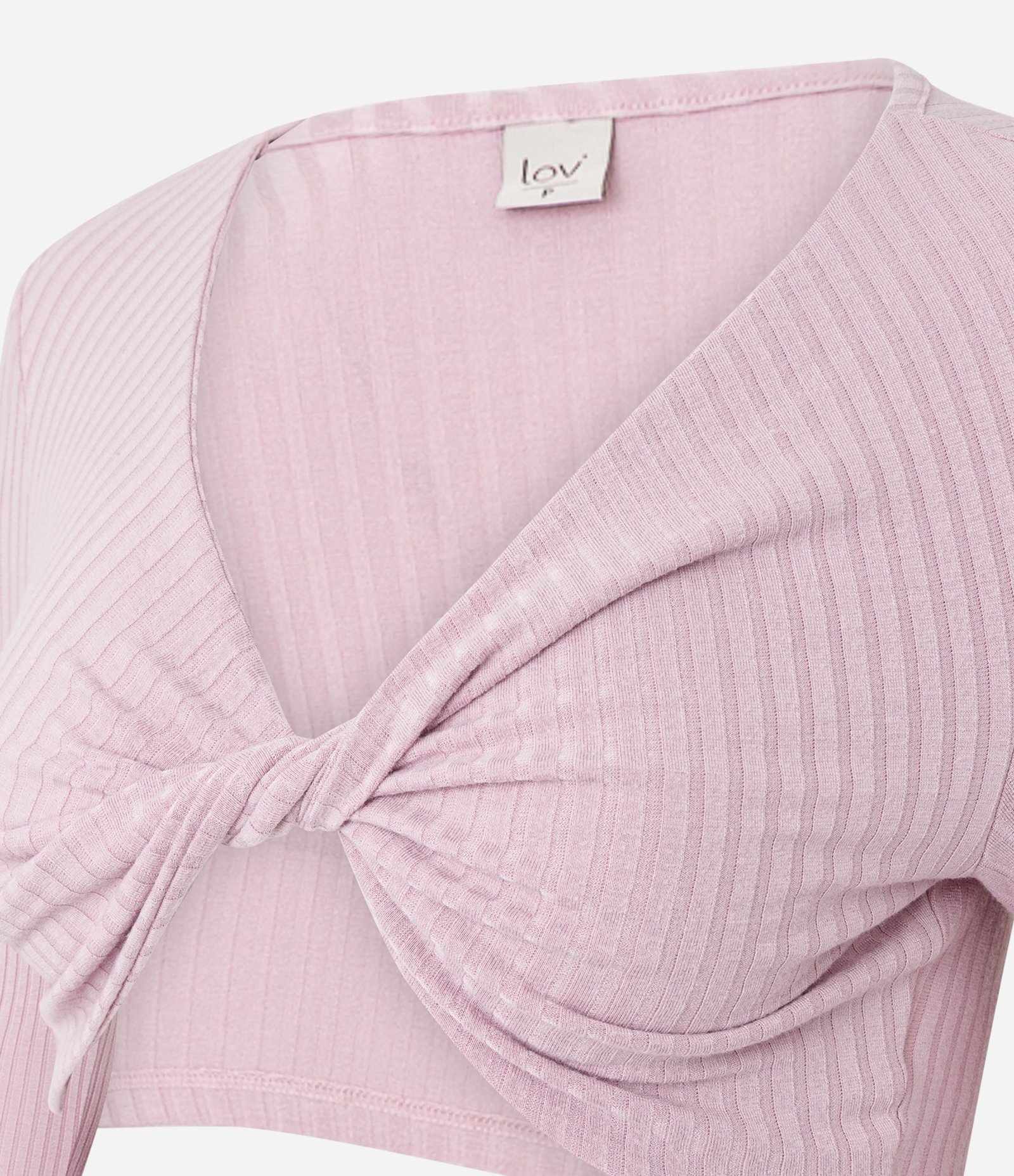 Pijama Longo em Ribana com Detalhe Torcido Rosa 5