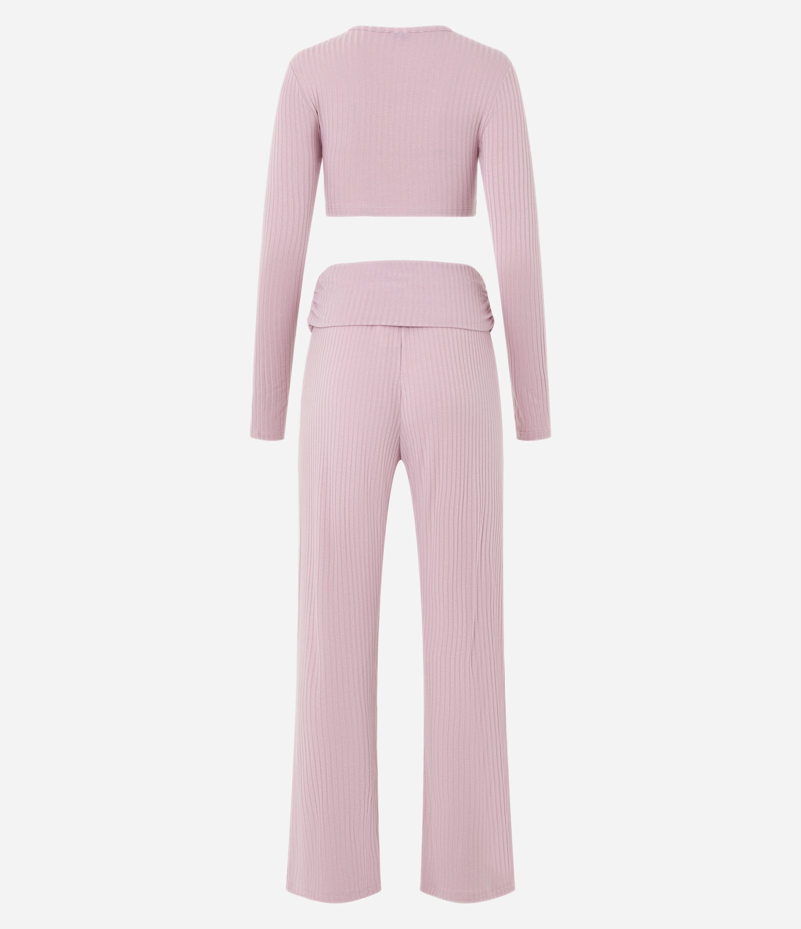 Pijama Longo em Ribana com Detalhe Torcido Rosa 6