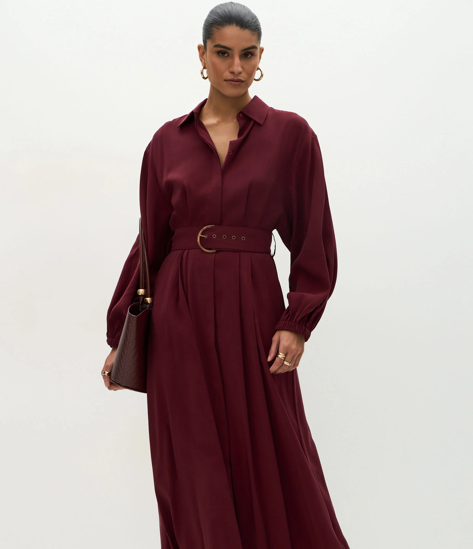 Vestido Midi em Viscose com Cinto Largo Terracota 1