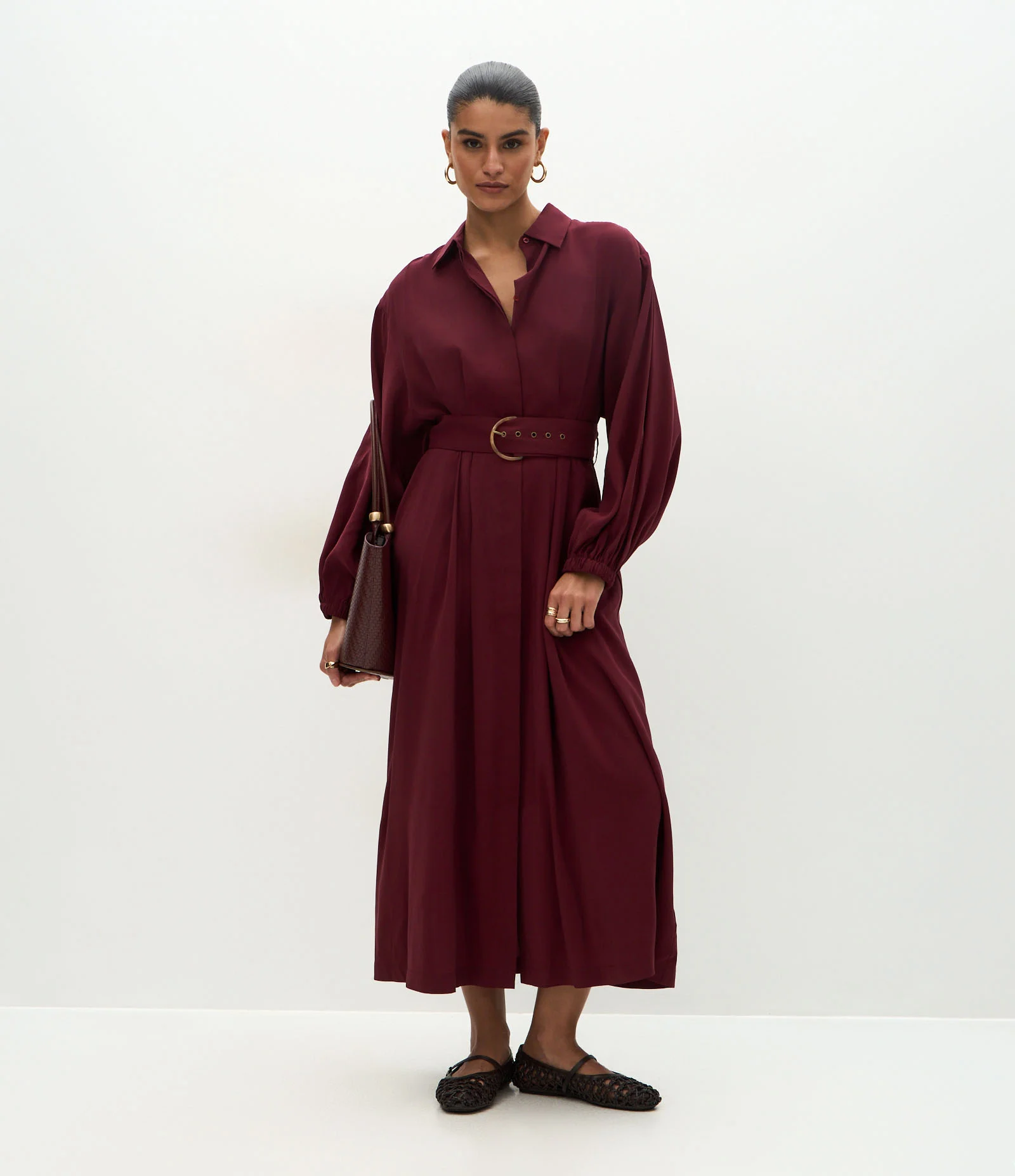 Vestido Midi em Viscose com Cinto Largo Terracota 2