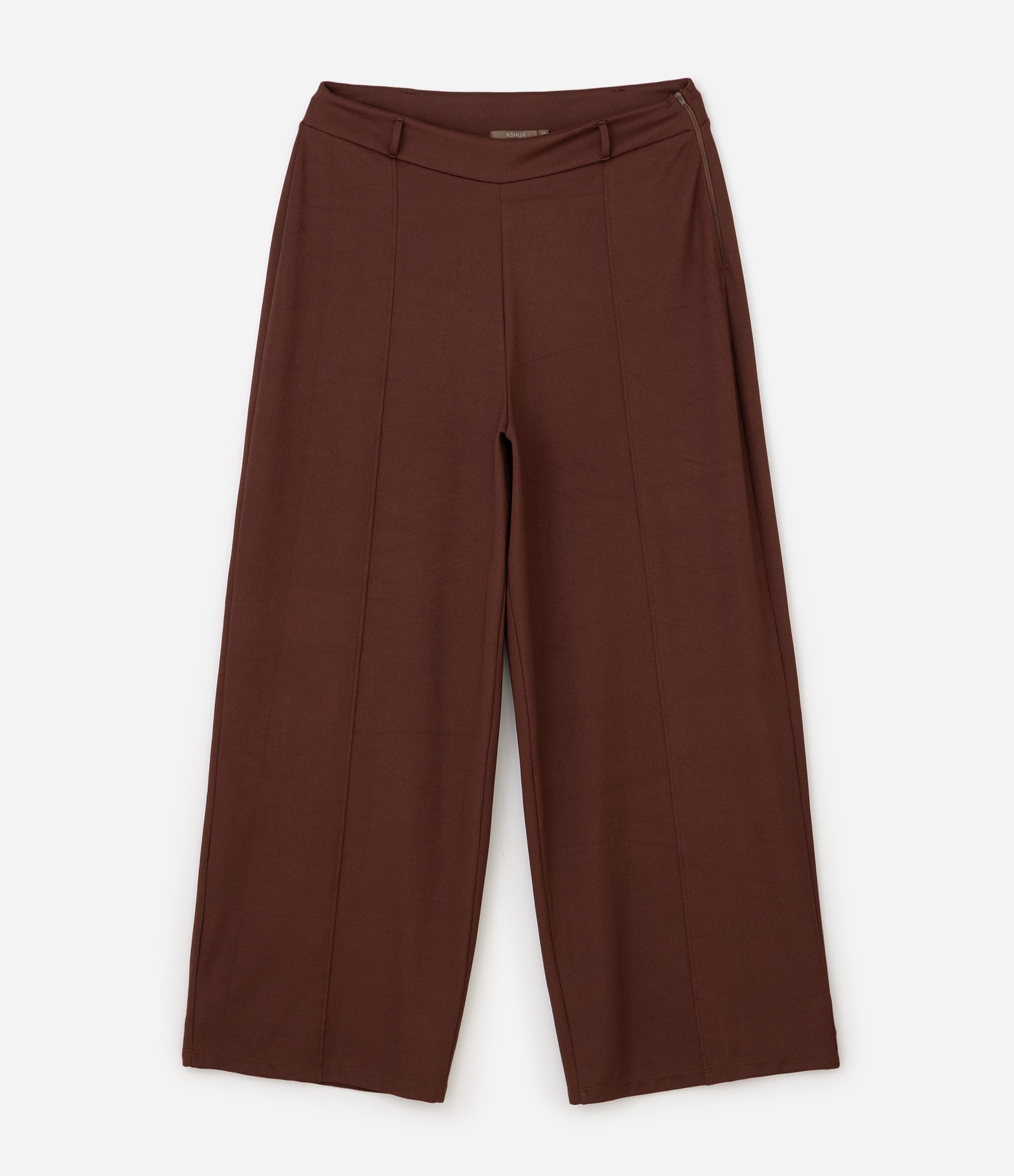 Calça Wide Leg Alfaiatada com Recortes Curve & Plus Size Marrom 6