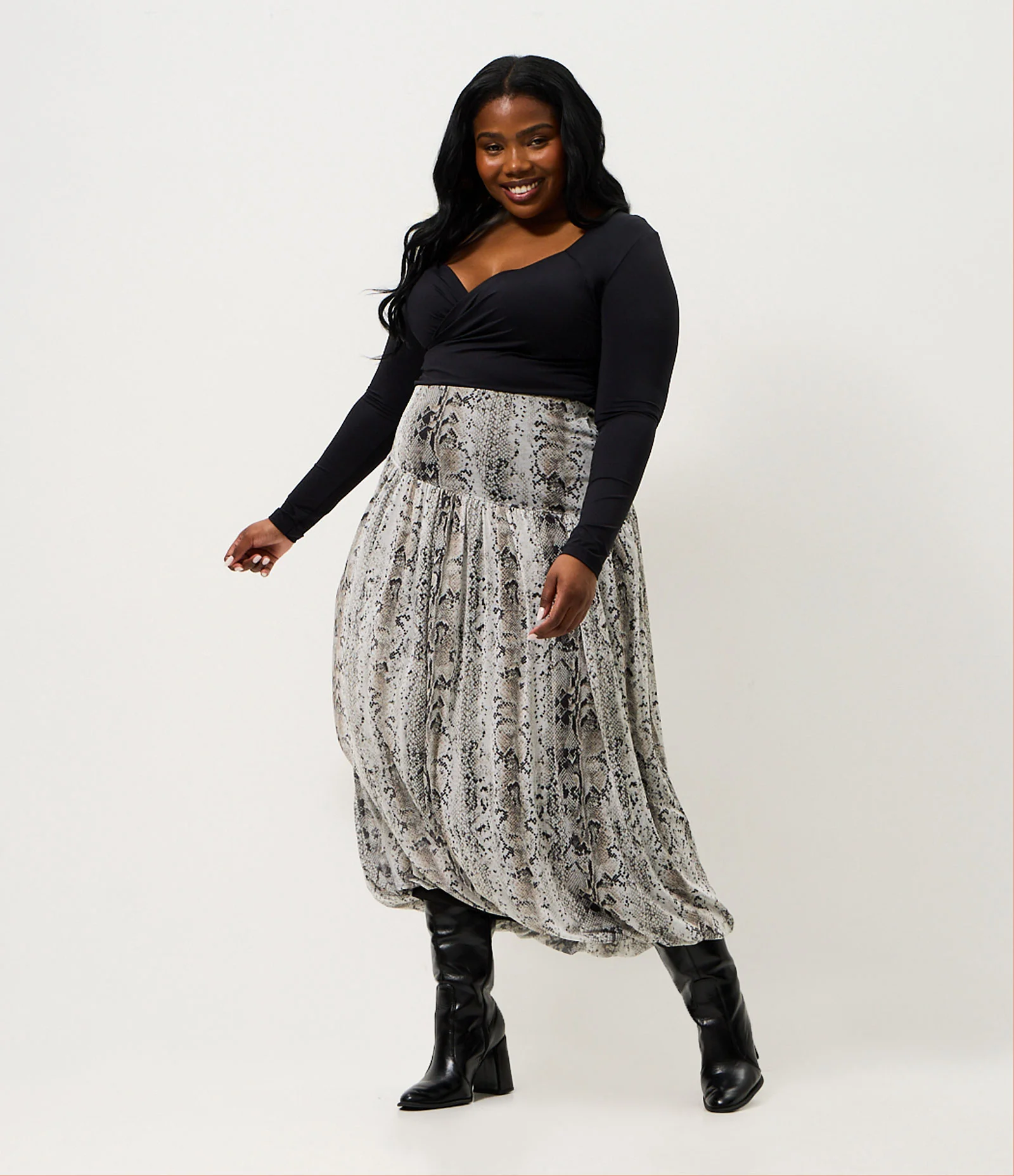 Saia Balonê Animal Print Tule Curve & Plus Size Cinza 1
