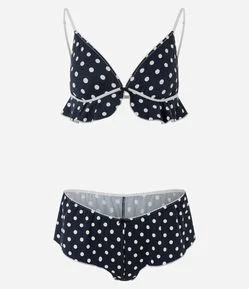 Pijama Short Doll em Microfibra com Estampa Poá