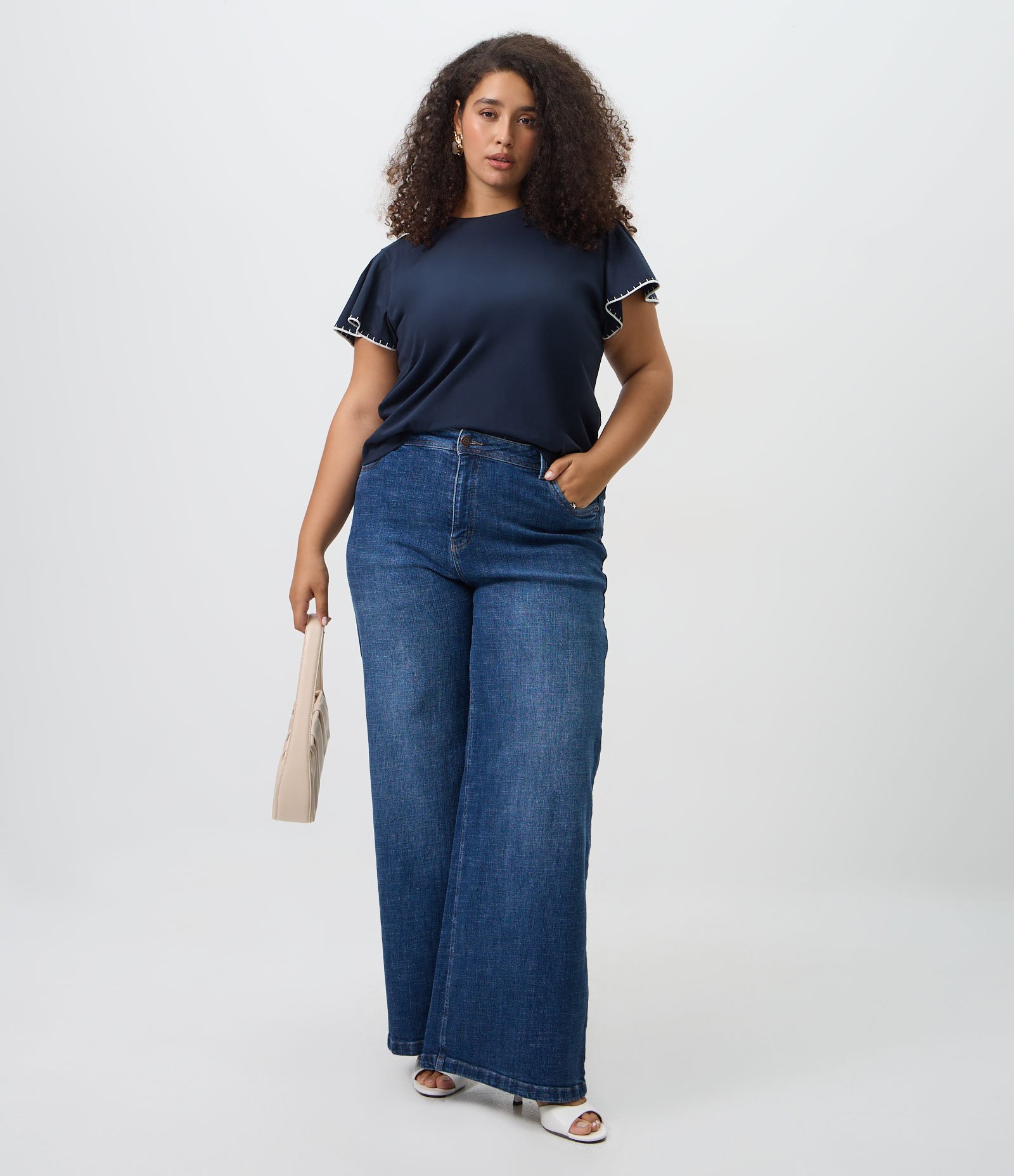 Calça Jeans Wide Leg com Elastano Curve & Plus Size Azul 1