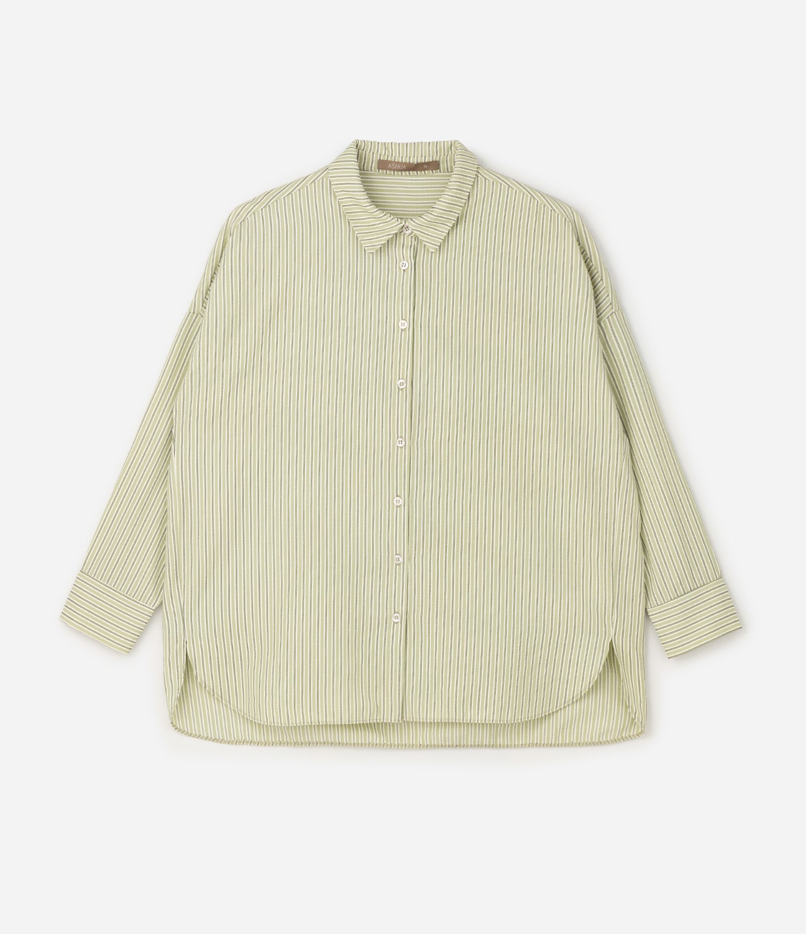 Camisa Listrada em Tricoline Curve & Plus Size Verde 1