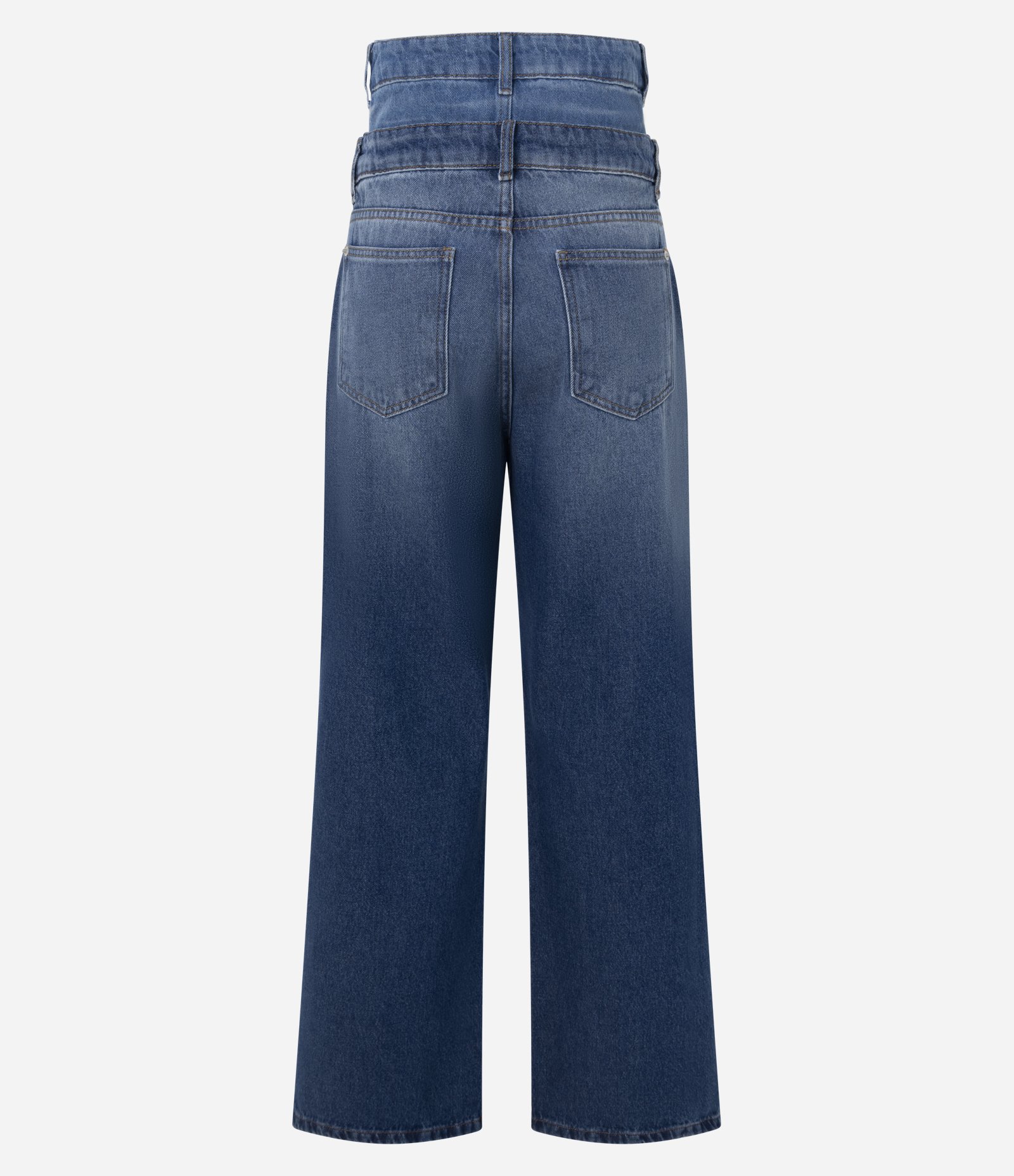 Calça Jeans Wide com Cós Duplo e Detalhes Rasgados Azul Escuro 6