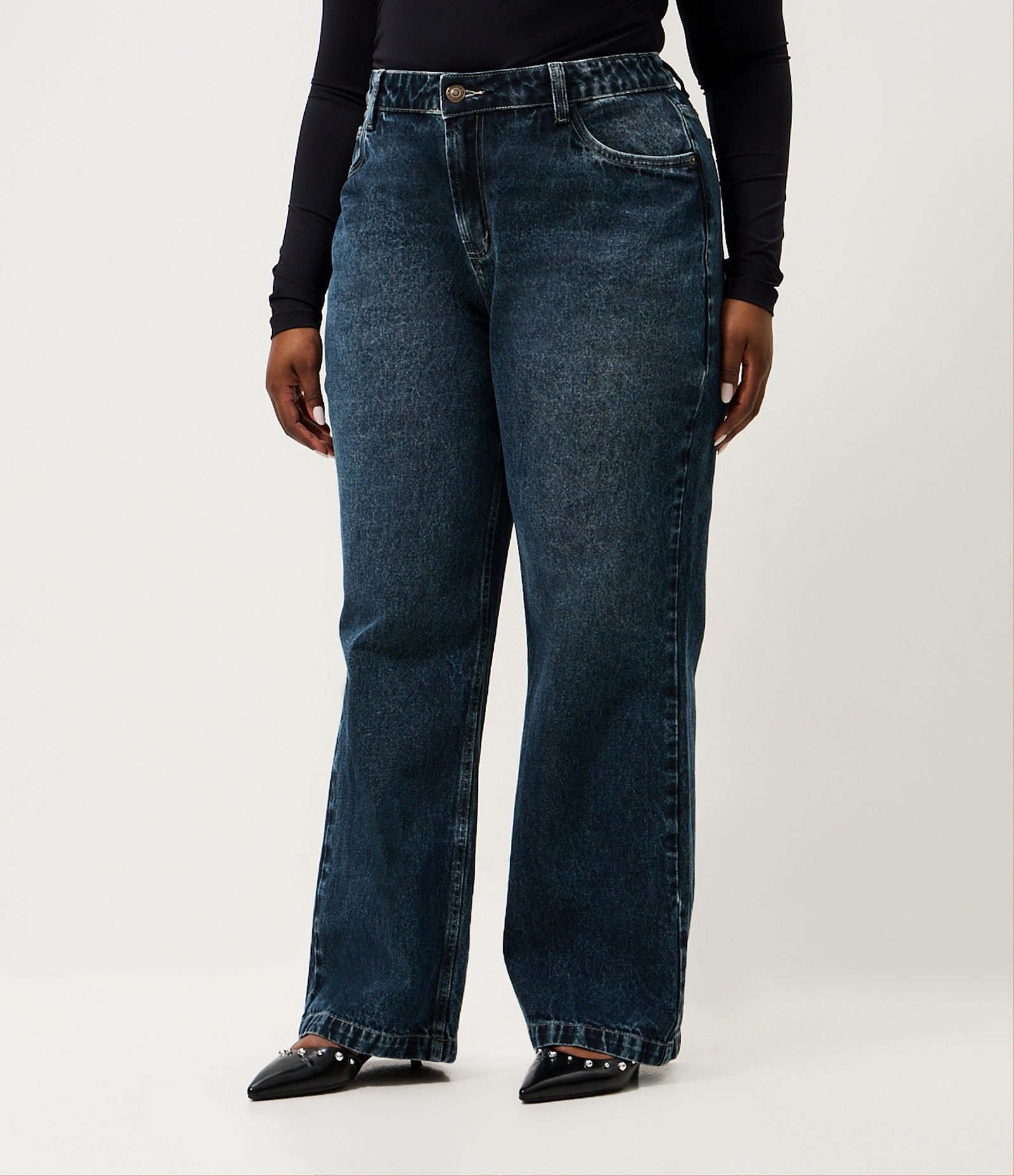 Calça Jeans Marmorizada Reta Curve & Plus Size Azul 2