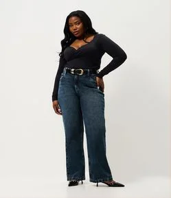 Calça Jeans Marmorizada Reta Curve & Plus Size