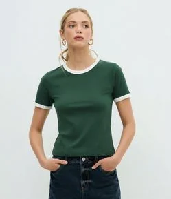 Blusa Baby Look em Algodão Peruano com Gola Contrastantes