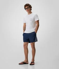 Bermuda de Banho em Poliamida com Linha Lateral