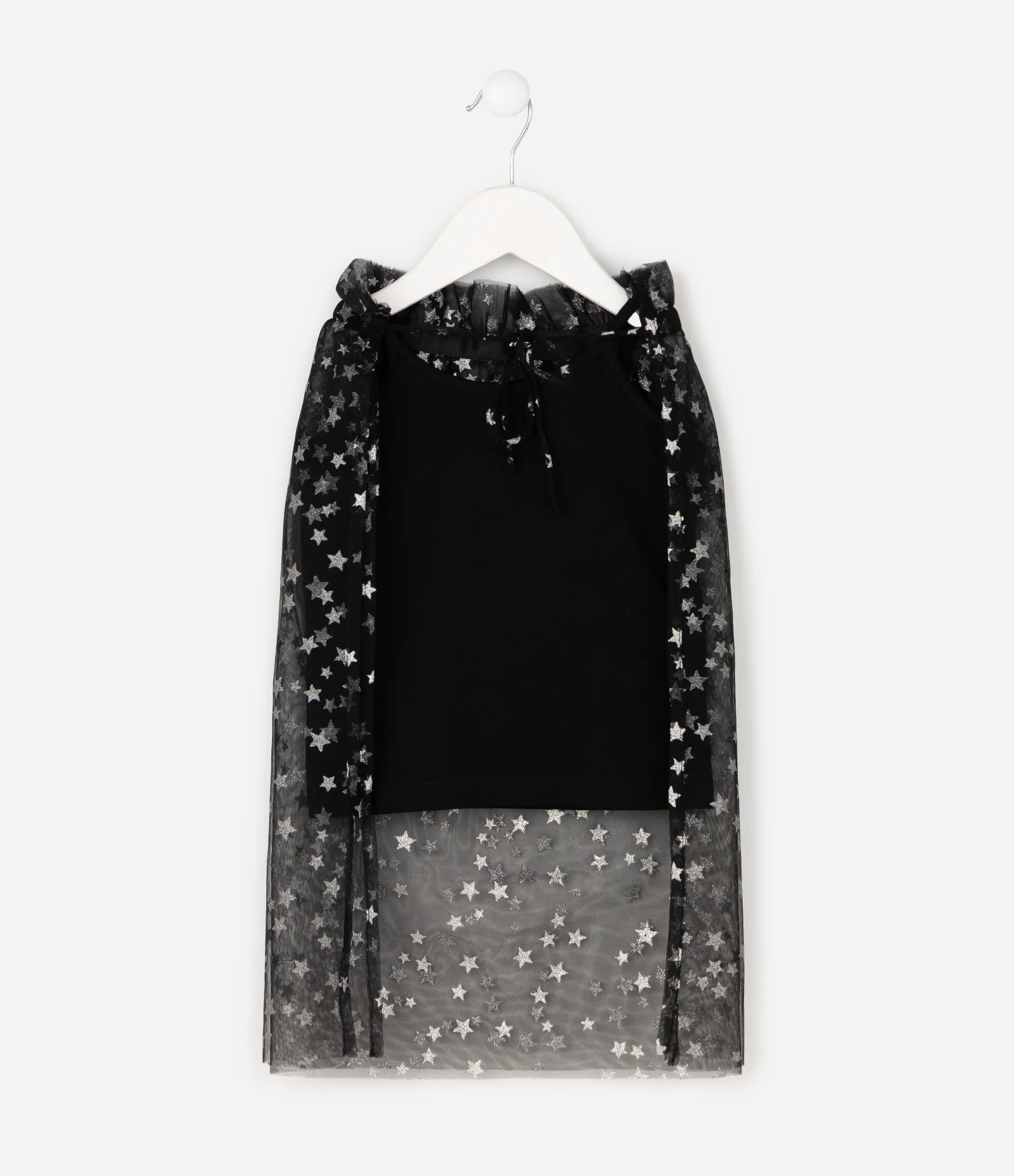 Regata Infantil em Tule com Capa Foil de Estrelas Halloween - Tam 1 a 6 Anos Preto 2
