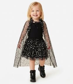 Regata Infantil em Tule com Capa Foil de Estrelas Halloween - Tam 1 a 6 Anos