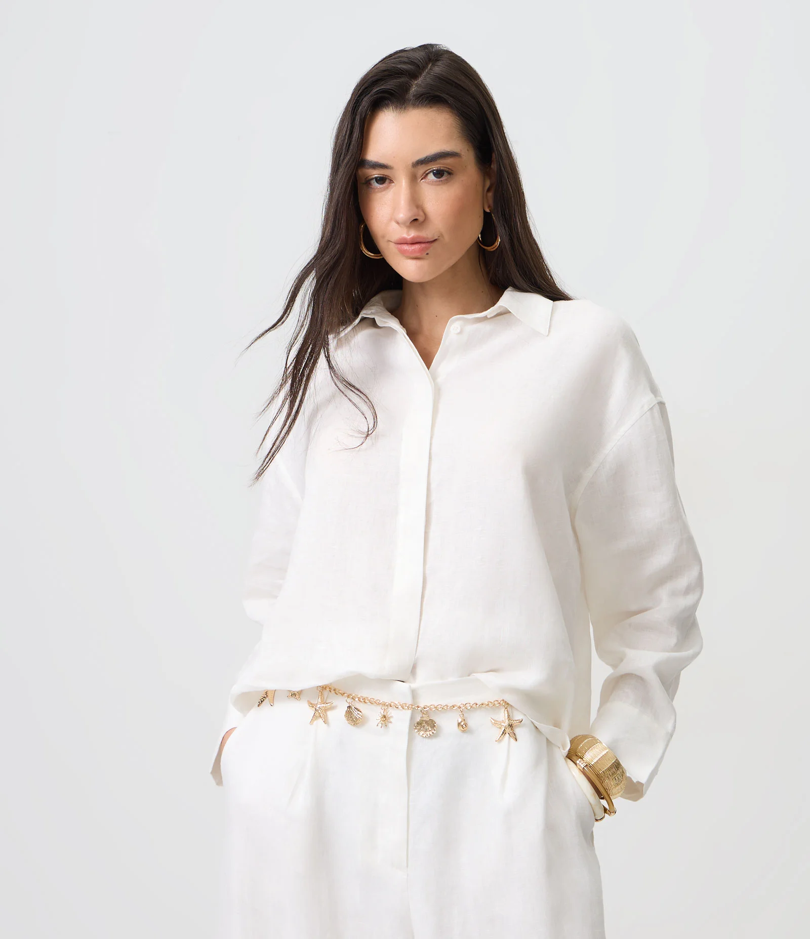 Camisa Oversized em Linho com Vista Escondida Branco 1