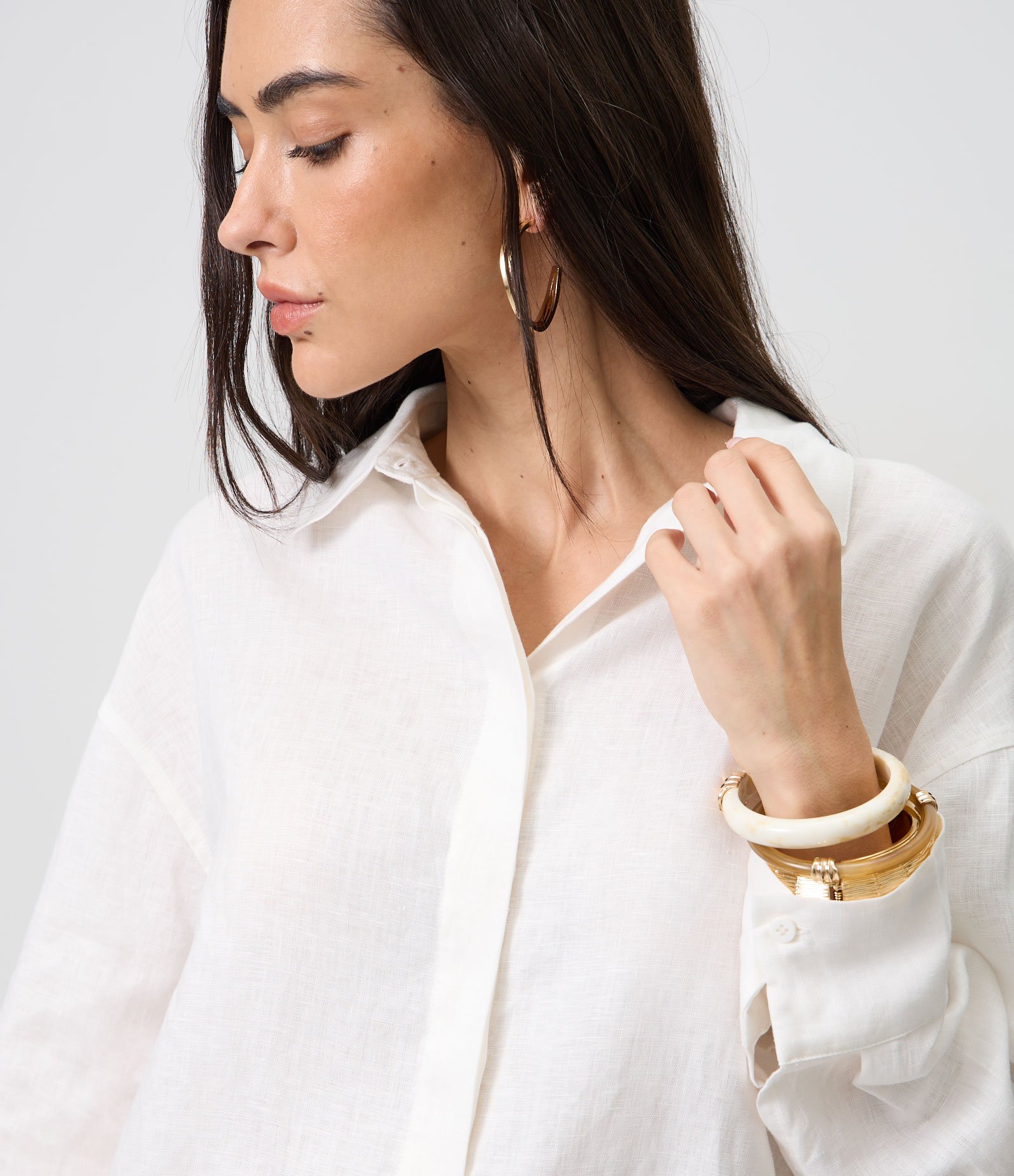Camisa Oversized em Linho com Vista Escondida Branco 2