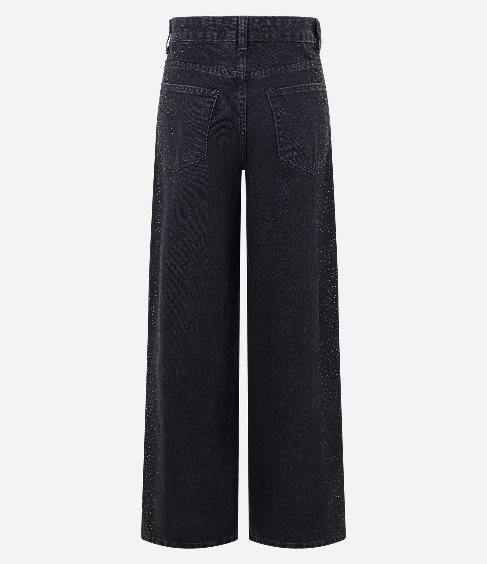 Calça Wide Leg em Jeans com Cintura Média e Aplicação de Brilho Preto 2